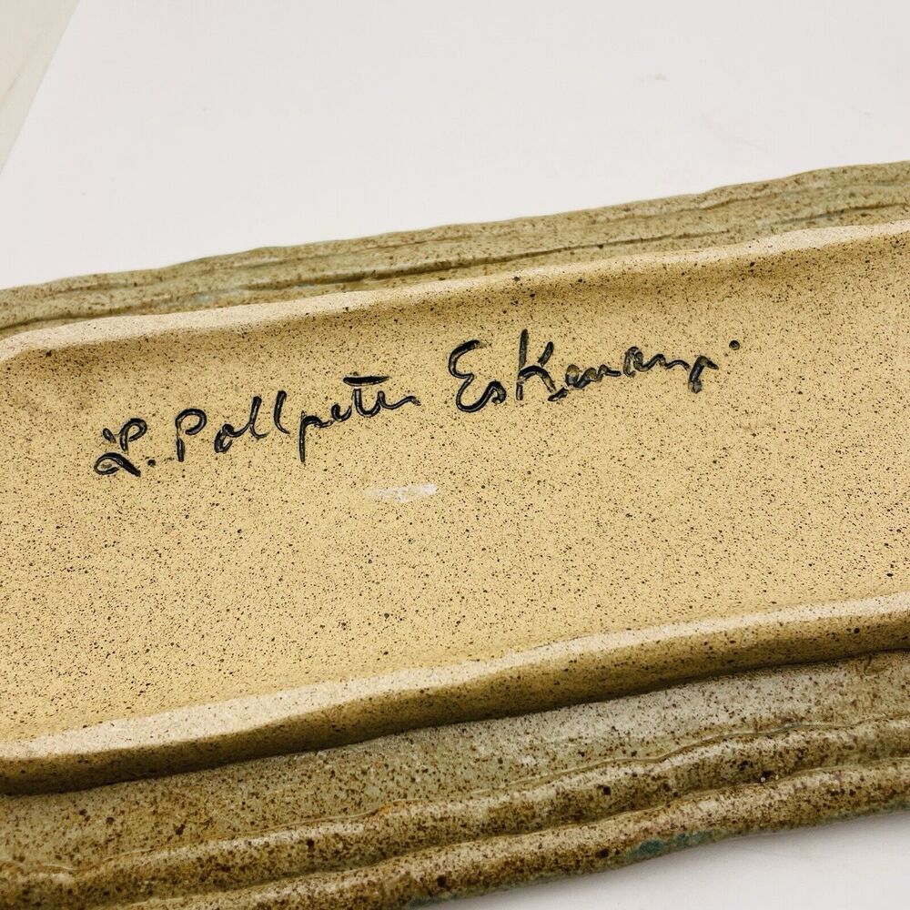 Laurie Pollpeter Eskenazi Ceramic Stoneware Tray Hand Painted Quilted Trinket - Picture 7 of 9